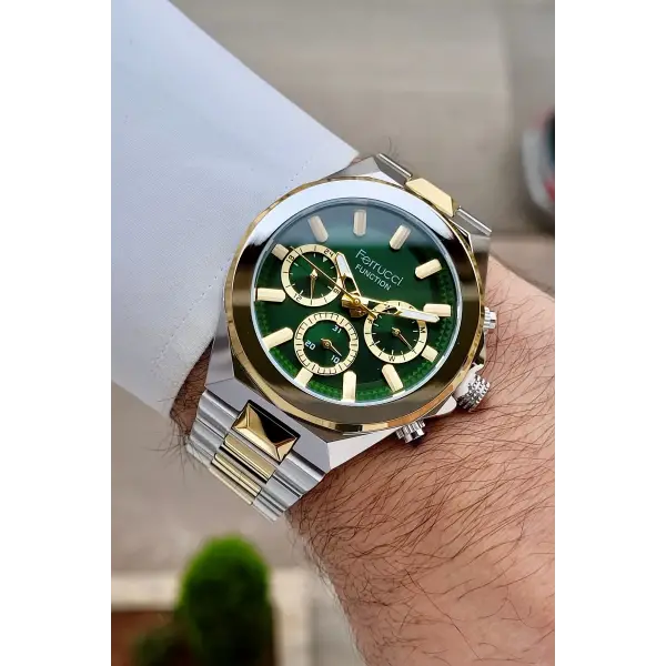Kadranı Yeşil Kordonu Gold Gümüş Renk 43 Mm İç Göstergeleri Aktif Erkek Kol Saati