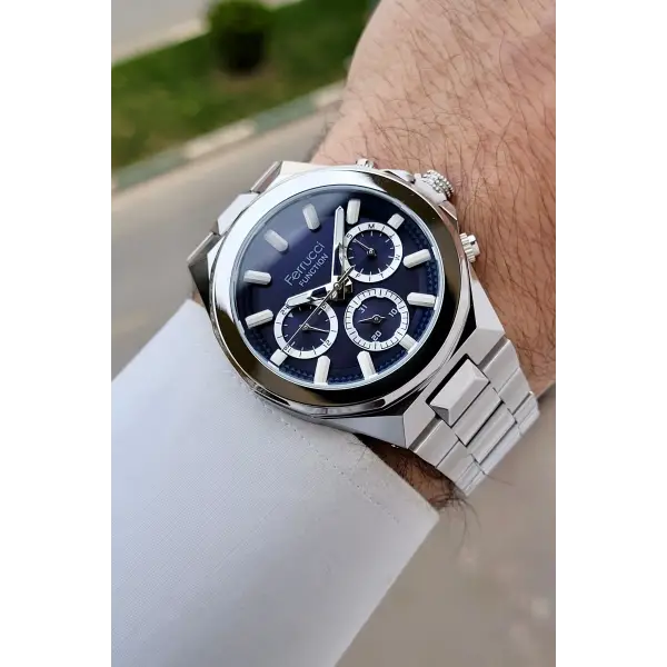 Kadranı Lacivert Kordonu Gümüş Renk 43 Mm İç Göstergeleri Aktif Erkek Kol Saati