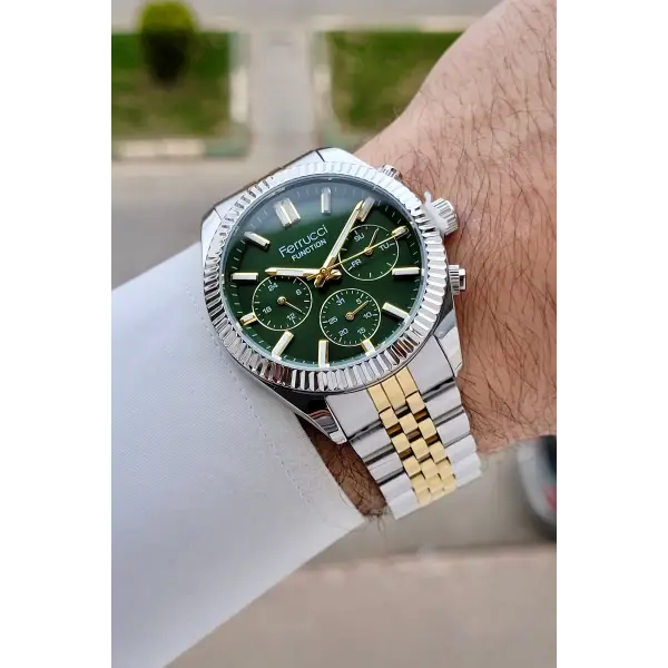 Kadranı Yeşil Kordonu Gold Gümüş Renk 40 Mm İç Göstergeleri Aktif Erkek Kol Saati