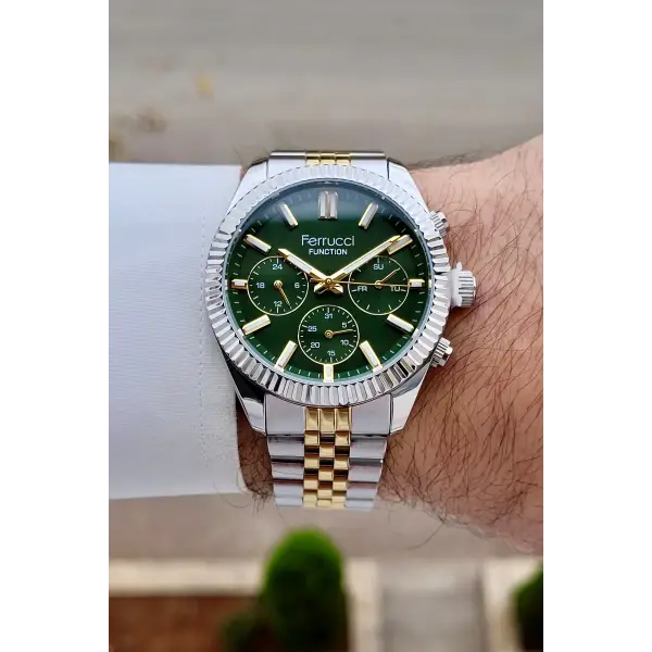 Kadranı Yeşil Kordonu Gold Gümüş Renk 40 Mm İç Göstergeleri Aktif Erkek Kol Saati