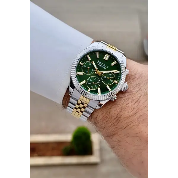 Kadranı Yeşil Kordonu Gold Gümüş Renk 40 Mm İç Göstergeleri Aktif Erkek Kol Saati