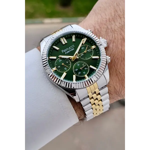 Kadranı Yeşil Kordonu Gold Gümüş Renk 40 Mm İç Göstergeleri Aktif Erkek Kol Saati