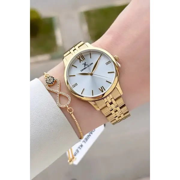 Gold Renk 35 mm Hediye Paketli Kadın Kol Saati ve Bileklik