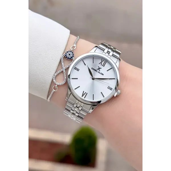 Gümüş Renk 35 mm Hediye Paketli Kadın Kol Saati ve Bileklik