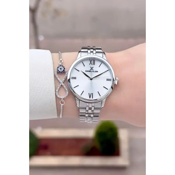 Gümüş Renk 35 mm Hediye Paketli Kadın Kol Saati ve Bileklik