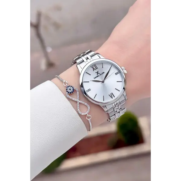 Gümüş Renk 35 mm Hediye Paketli Kadın Kol Saati ve Bileklik