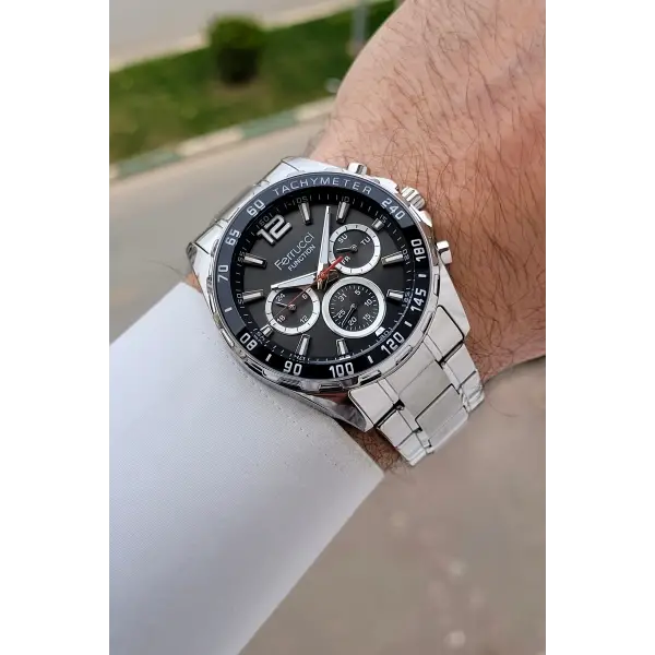 Kadranı Siyah Kordonu Gümüş Renk 44 mm İç Göstergeleri Aktif Erkek Kol Saati