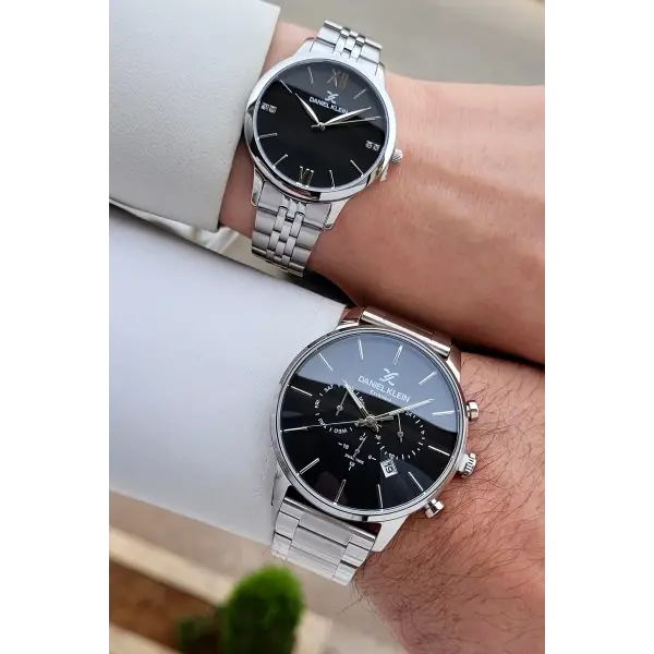 Kadranı Siyah Kordonu Gümüş Renk Sevgili Çift Kol Saati STISTE7