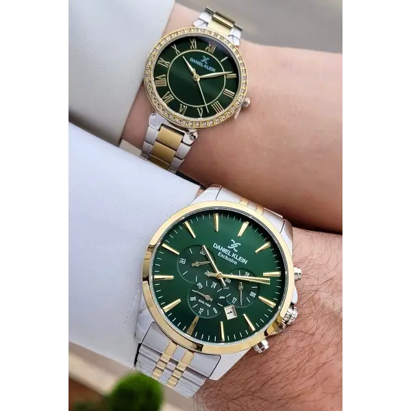 Kadranı Yeşil Kordonu Gold Gümüş Renk Sevgili Çift Kol Saati STISTE1