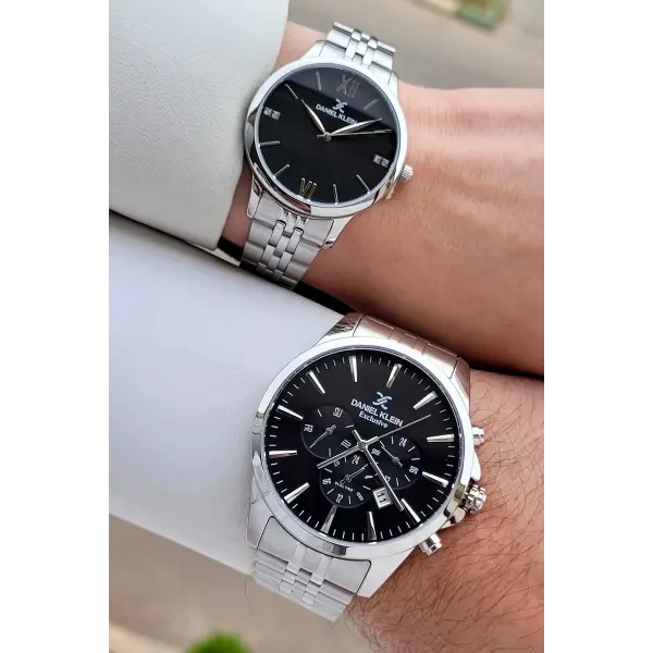 Kadranı Siyah Kordonu Gümüş Renk Sevgili Çift Kol Saati STISTE5