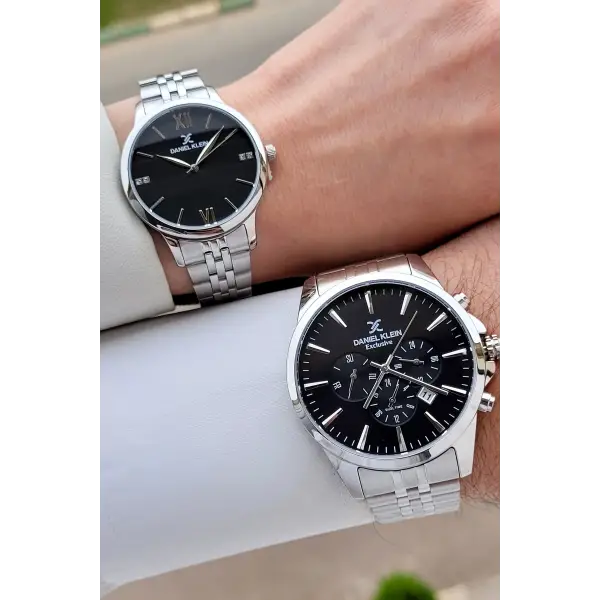 Kadranı Siyah Kordonu Gümüş Renk Sevgili Çift Kol Saati STISTE5