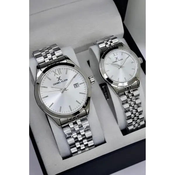 Gümüş Renk Hediye Paketli Sevgili Çift Kol Saati