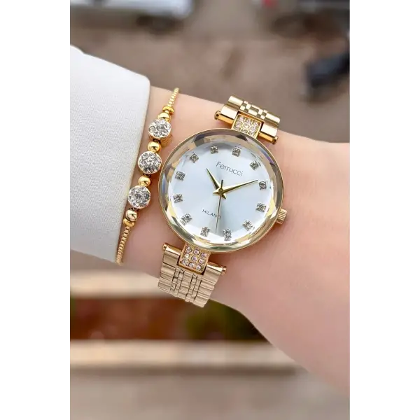 Gold Renk 32 mm Kadın Kol Saati ve Bileklik