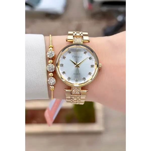 Gold Renk 32 mm Kadın Kol Saati ve Bileklik