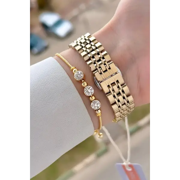 Gold Renk 32 mm Kadın Kol Saati ve Bileklik