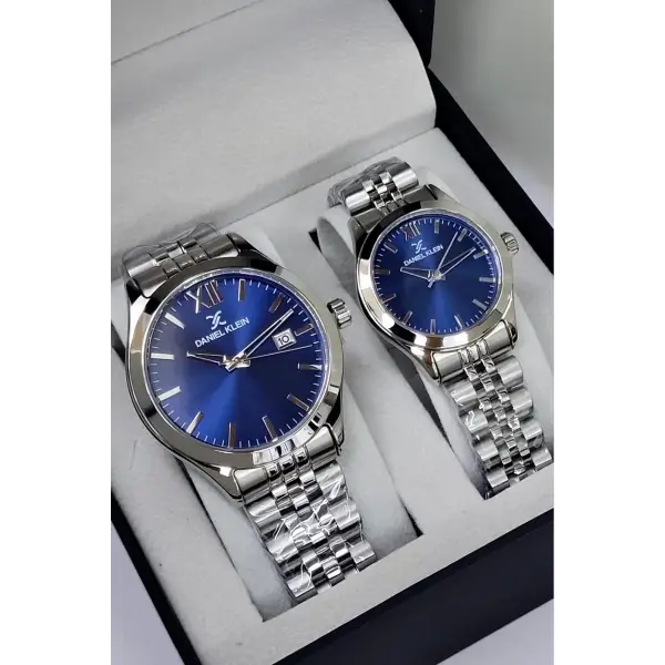 Kadranı Lacivert Kordonu Gümüş Renk Hediye Paketli Sevgili Çift Kol Saati STISTE30