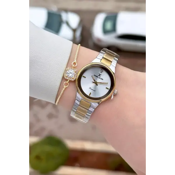 Gold Gümüş Renk 30 mm Hediye Paketli Kadın Kol Saati ve Hediye Bileklik