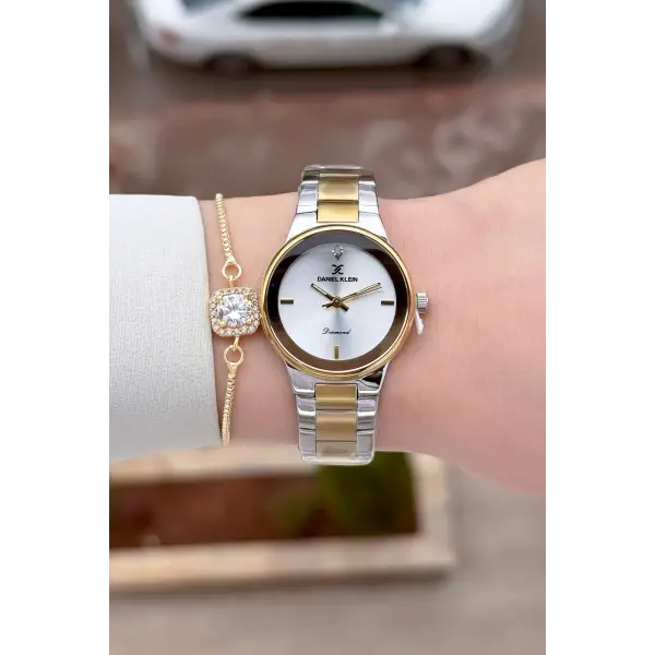 Gold Gümüş Renk 30 mm Hediye Paketli Kadın Kol Saati ve Hediye Bileklik