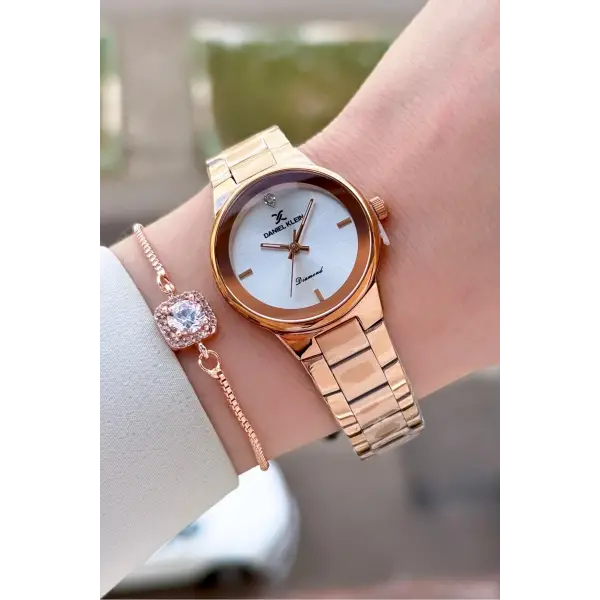 Rose Renk 30 mm Hediye Paketli Kadın Kol Saati ve Hediye Bileklik