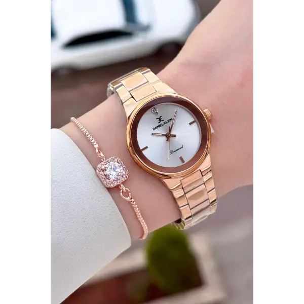 Rose Renk 30 mm Hediye Paketli Kadın Kol Saati ve Hediye Bileklik