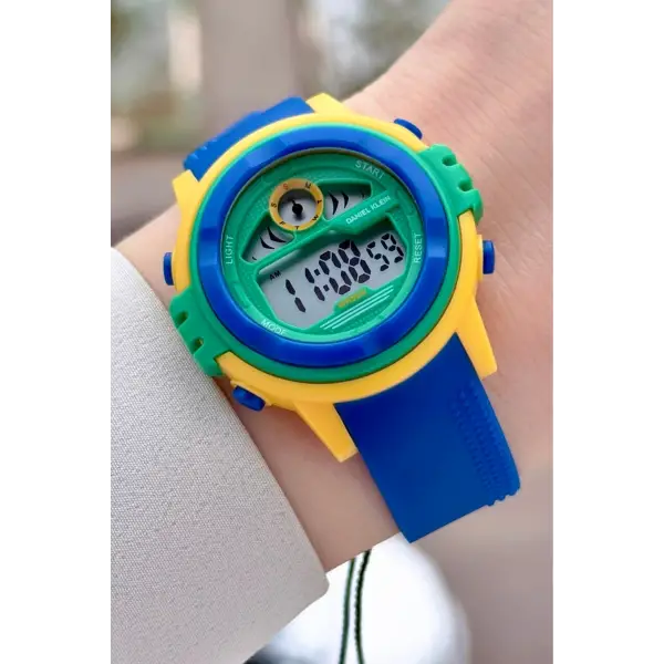 Sarı Yeşil Mavi Renk 8 Farklı Işıklı Hediye Paketli 5 ATM Çocuk Kol Saati