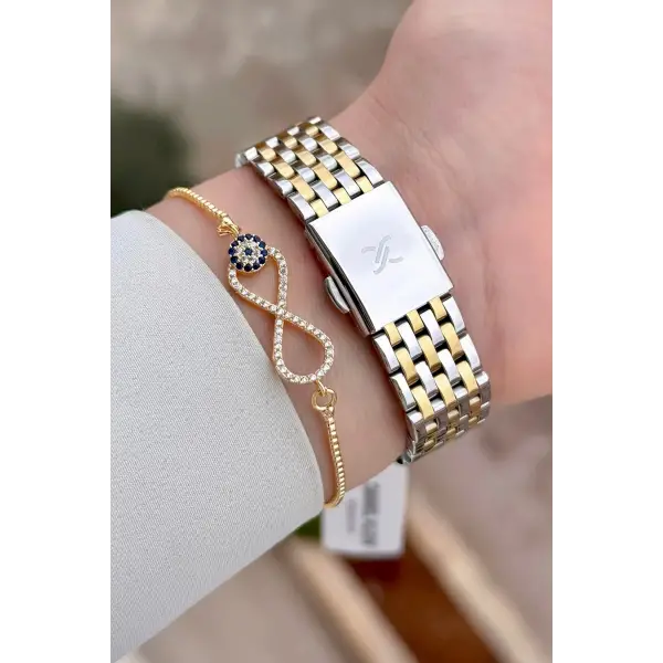 Kadranı Yeşil Kordonu Gold Gümüş Renk 30 mm Hediye Paketli Kadın Kol Saati ve Bileklik