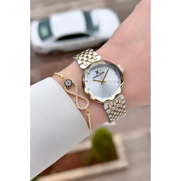 Kadranı Gümüş Kordonu Gold Gümüş Renk 30 mm Hediye Paketli Kadın Kol Saati ve Bileklik