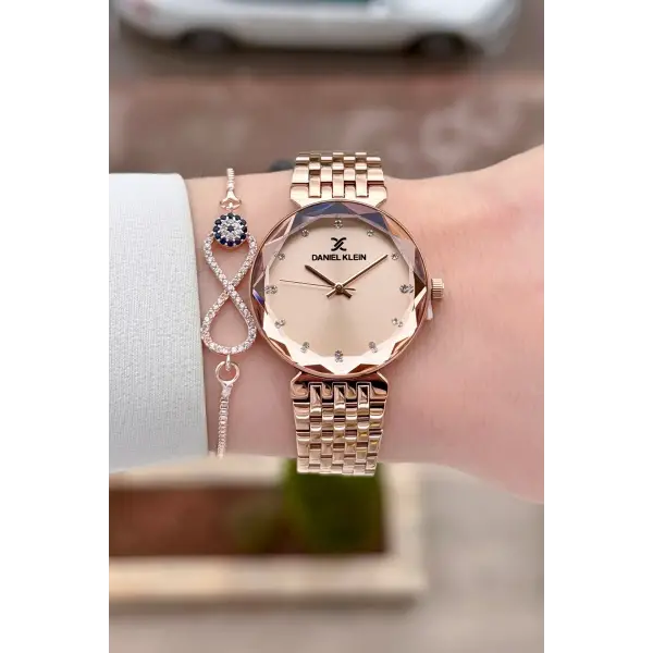 Kadranı Siyah Kordonu Rose Renk Kadın Kol Saati ve Bileklik