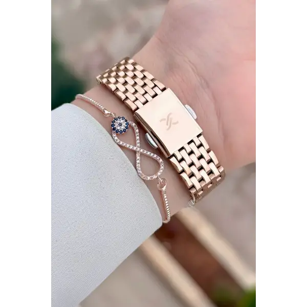 Kadranı Siyah Kordonu Rose Renk Kadın Kol Saati ve Bileklik