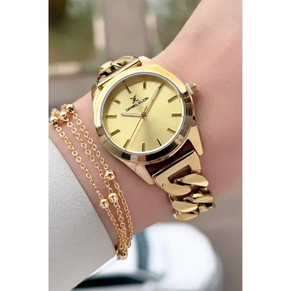 Kadranı Sarı Renk 24 Ay Garantili Kadın Kol Saati ve Hediye Bileklik