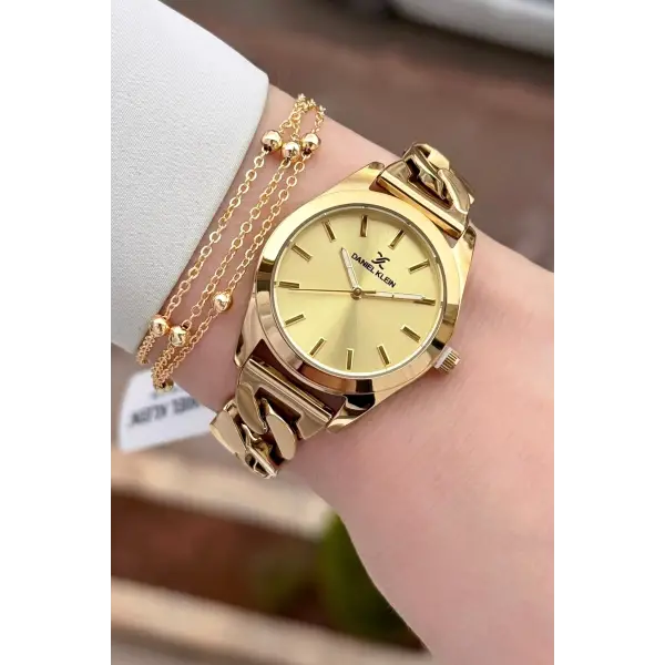 Kadranı Sarı Renk 24 Ay Garantili Kadın Kol Saati ve Hediye Bileklik