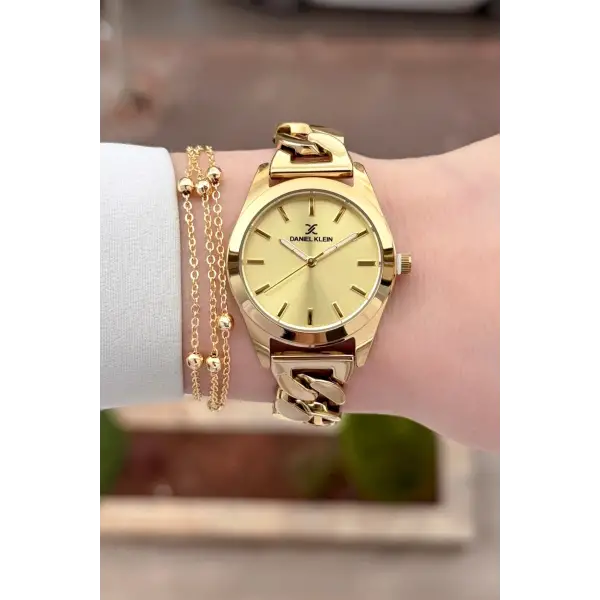 Kadranı Sarı Renk 24 Ay Garantili Kadın Kol Saati ve Hediye Bileklik