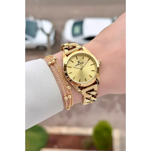 Kadranı Sarı Renk 24 Ay Garantili Kadın Kol Saati ve Hediye Bileklik