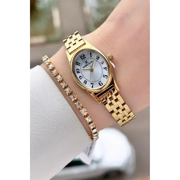 Gold Renk Rakamlı Kadın Kol Saati ve Bileklik