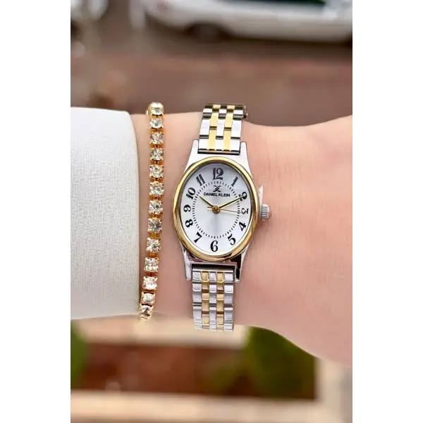 Gold Gümüş Renk Rakamlı Kadın Kol Saati ve Bileklik