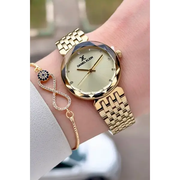 Gold Renk 30 mm Hediye Paketli Kadın Kol Saati ve Bileklik