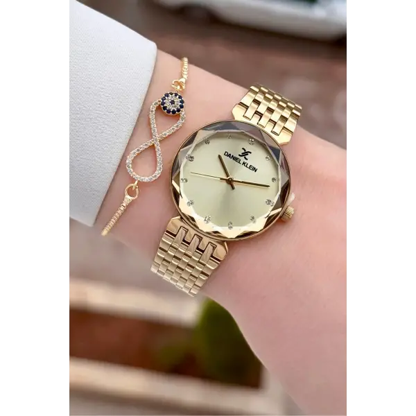 Gold Renk 30 mm Hediye Paketli Kadın Kol Saati ve Bileklik