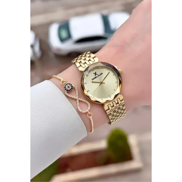 Gold Renk 30 mm Hediye Paketli Kadın Kol Saati ve Bileklik