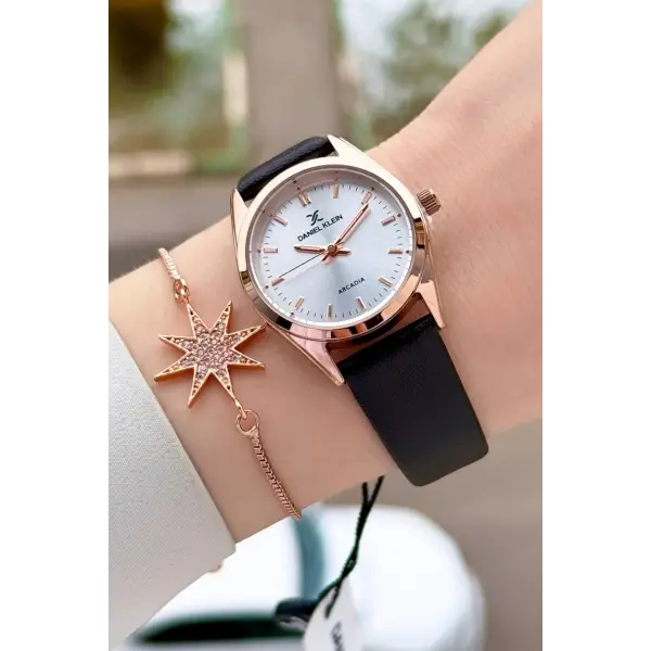 Kasası Rose Kordonu Koyu Kahverengi Renk Hediye Paketli Kadın Kol Saati ve Bileklik