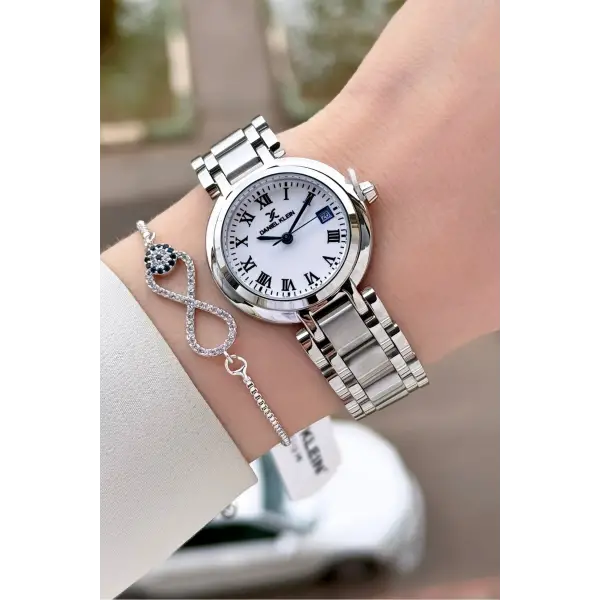 Gümüş Renk 30,5 mm Hediye Paketli Kadın Kol Saati ve Bileklik