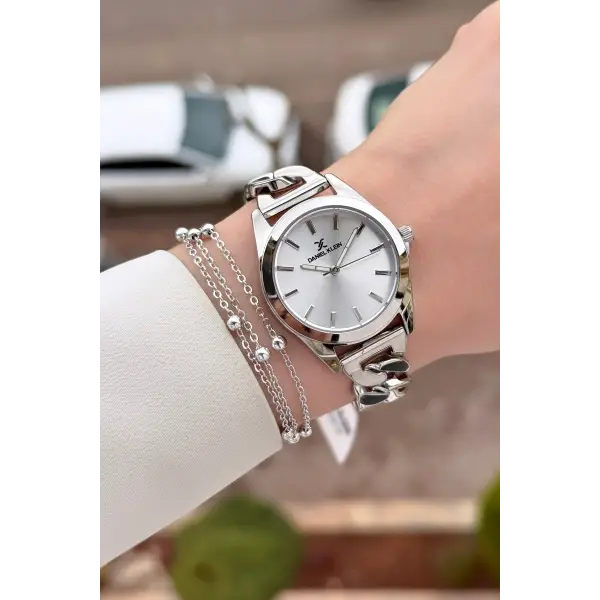 Gümüş Renk 32 mm Hediye Paketli Kadın Kol Saati ve Bileklik