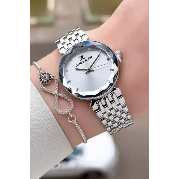 Gümüş Renk 30 mm Hediye Paketli Kadın Kol Saati ve Bileklik