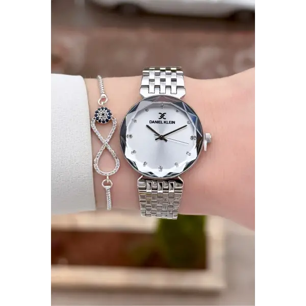 Gümüş Renk 30 mm Hediye Paketli Kadın Kol Saati ve Bileklik