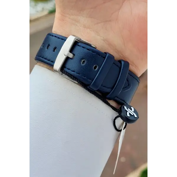 Lacivert Renk 42,5 Mm Hediye Paketli Deri Kordon Erkek Kol Saati