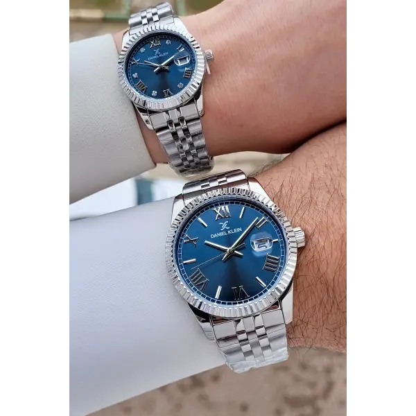 Kadranı Lacivert Kordonu Gümüş Renk Hediye Paketli Sevgili Çift Kol Saati