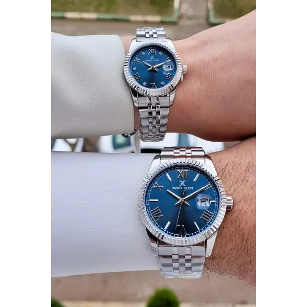 Kadranı Lacivert Kordonu Gümüş Renk Hediye Paketli Sevgili Çift Kol Saati