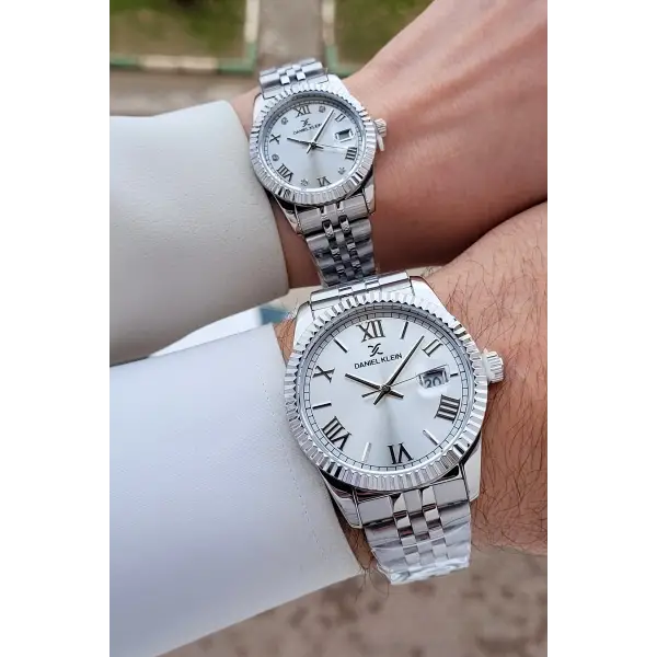 Gümüş Renk Hediye Paketli Sevgili Çift Kol Saati