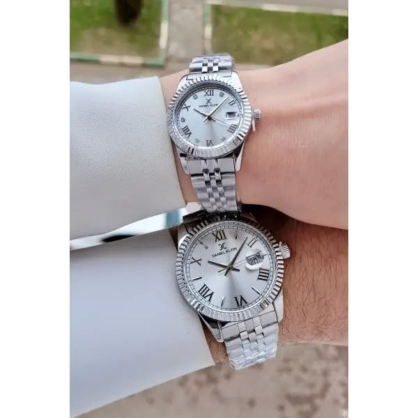 Gümüş Renk Hediye Paketli Sevgili Çift Kol Saati