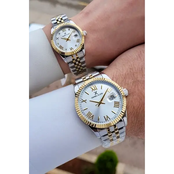 Kordonu Gold Gümüş Renk Hediye Paketli Sevgili Çift Kol Saati