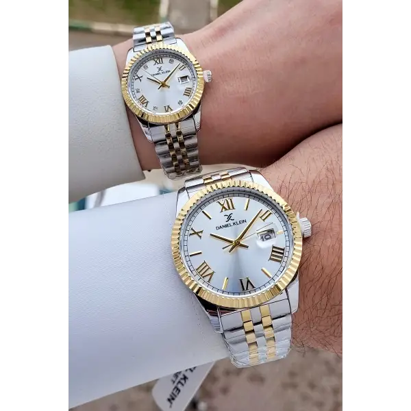 Kordonu Gold Gümüş Renk Hediye Paketli Sevgili Çift Kol Saati